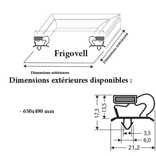JOINT CADRE MAGNETIQUE 650X490 MM ADAPTABLE FRIGOVELL MODELE 4
