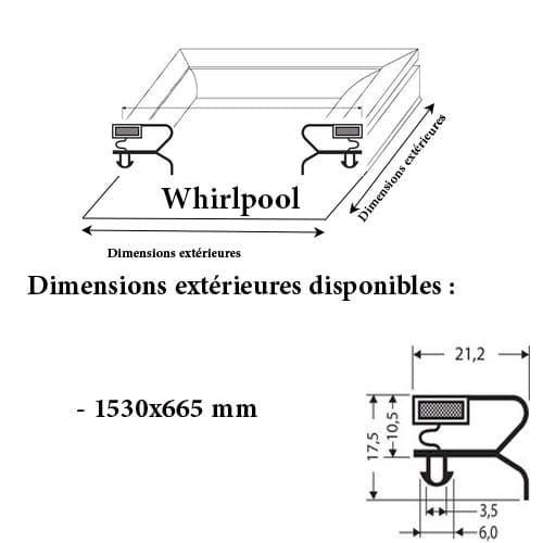 JOINT CADRE MAGNETIQUE ADAPTABLE WHIRLPOOL MODELE 2