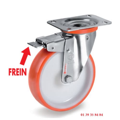 ROULETTE BANDAGE POLYURETHANE THERMOPLASTIQUE- Chape inox -Avec frein