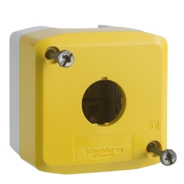 BOÎTE A BOUTON VIDE - 1 TROU  COUVERCLE JAUNE - SCHNEIDER TELEMECANIQUE XALK01