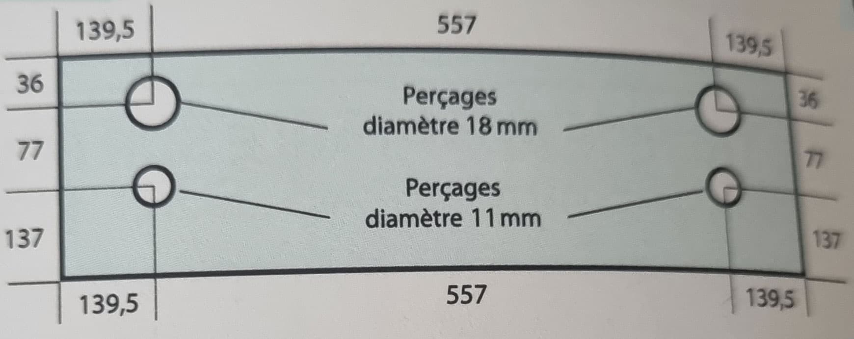 VITRE DE FOUR 4 PERCAGES 836X191 MM ADAPTABLE MAP