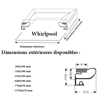 JOINT CADRE MAGNETIQUE ADAPTABLE WHIRLPOOL MODELE 3