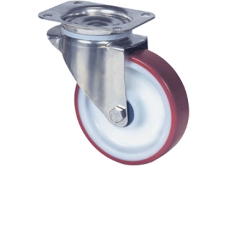 ROULETTE PIVOTANTE AVEC PLATINE INOX-RESISTANCE TEMPERATURE -40/+80°C-SANS FREIN