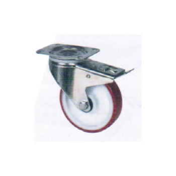 ROULETTES POLYAMIDE PIVOTANTES AVEC FREIN PLATINE ZINGUEE AVEC BANDAGE POLYURETHANE INJECTE ROUGE