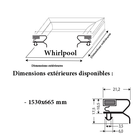 JOINT CADRE MAGNETIQUE ADAPTABLE WHIRLPOOL MODELE 2