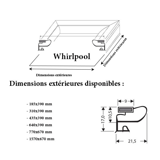 JOINT CADRE MAGNETIQUE ADAPTABLE WHIRLPOOL MODELE 3
