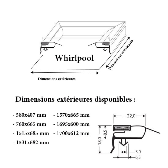 JOINT CADRE MAGNETIQUE ADAPTABLE WHIRLPOOL MODELE 4