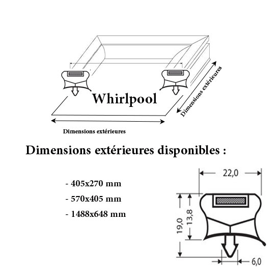 JOINT CADRE MAGNETIQUE ADAPTABLE WHIRLPOOL MODELE 5