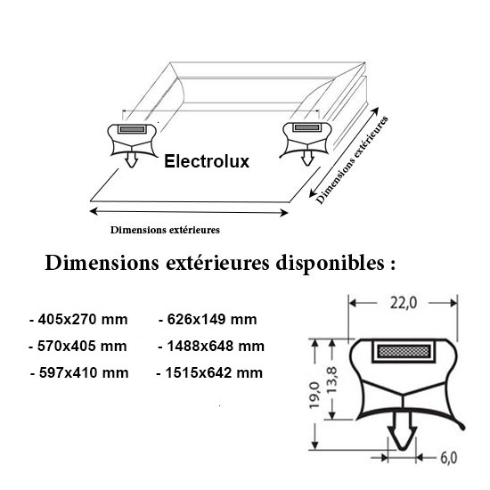 JOINT CADRE MAGNETIQUE ADAPTABLE ELECTROLUX MODELE 5