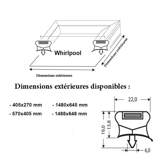 JOINT CADRE MAGNETIQUE ADAPTABLE WHIRLPOOL MODELE 5