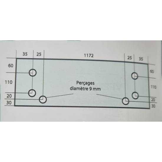VITRE EN VERRE TREMPE 1292x220 MM ADAPTABLE FOUR GUYON PN14