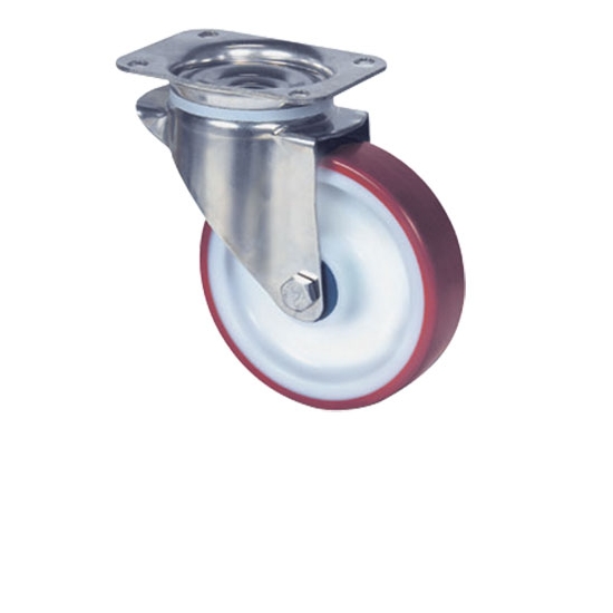 ROULETTE PIVOTANTE AVEC PLATINE INOX-RESISTANCE TEMPERATURE -40/+80°C-SANS FREIN