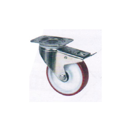 ROULETTES POLYAMIDE PIVOTANTES AVEC FREIN PLATINE ZINGUEE AVEC BANDAGE POLYURETHANE INJECTE ROUGE