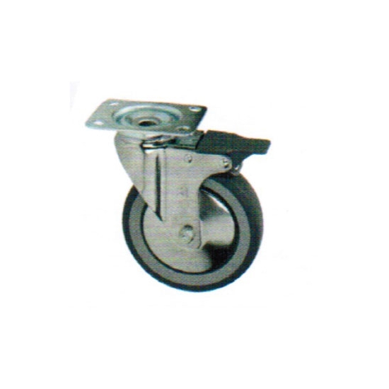 ROULETTES PIVOTANTES AVEC FREIN PLATINE ZINGUEE AVEC NOYAU POLYPROPYLENE ET BANDAGE CAOUTCHOUC SYNTHETIQUE